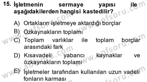 Mali Analiz Dersi 2013 - 2014 Yılı (Final) Dönem Sonu Sınav Soruları 15. Soru