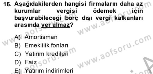 Mali Analiz Dersi 2013 - 2014 Yılı (Final) Dönem Sonu Sınav Soruları 16. Soru