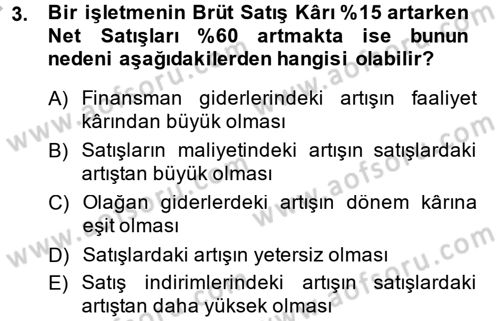 Mali Analiz Dersi 2013 - 2014 Yılı (Final) Dönem Sonu Sınav Soruları 3. Soru