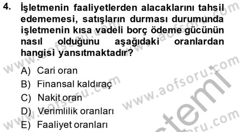 Mali Analiz Dersi 2013 - 2014 Yılı (Final) Dönem Sonu Sınav Soruları 4. Soru