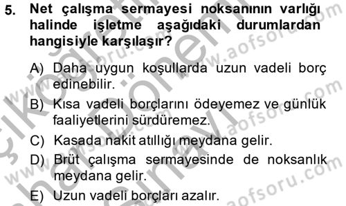 Mali Analiz Dersi 2013 - 2014 Yılı (Final) Dönem Sonu Sınav Soruları 5. Soru