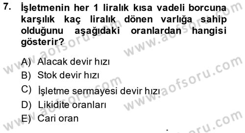 Mali Analiz Dersi 2013 - 2014 Yılı (Final) Dönem Sonu Sınav Soruları 7. Soru