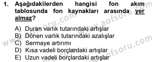 Mali Analiz Dersi 2013 - 2014 Yılı Tek Ders Sınav Soruları 1. Soru