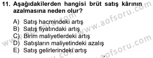 Mali Analiz Dersi 2013 - 2014 Yılı Tek Ders Sınav Soruları 11. Soru