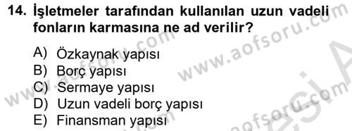 Mali Analiz Dersi 2013 - 2014 Yılı Tek Ders Sınav Soruları 14. Soru