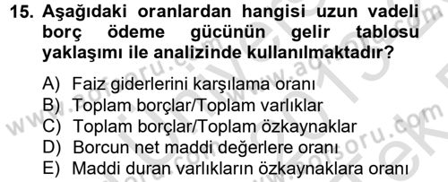 Mali Analiz Dersi 2013 - 2014 Yılı Tek Ders Sınav Soruları 15. Soru