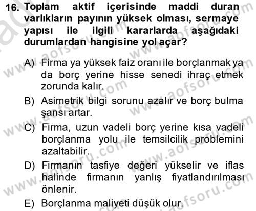 Mali Analiz Dersi 2013 - 2014 Yılı Tek Ders Sınav Soruları 16. Soru