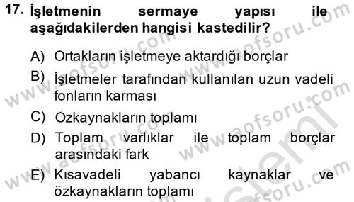 Mali Analiz Dersi 2013 - 2014 Yılı Tek Ders Sınav Soruları 17. Soru