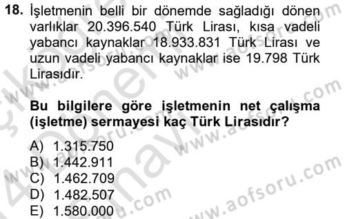 Mali Analiz Dersi 2013 - 2014 Yılı Tek Ders Sınav Soruları 18. Soru