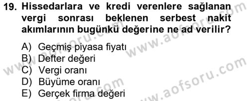 Mali Analiz Dersi 2013 - 2014 Yılı Tek Ders Sınav Soruları 19. Soru