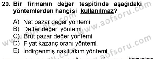 Mali Analiz Dersi 2013 - 2014 Yılı Tek Ders Sınav Soruları 20. Soru
