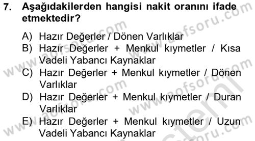 Mali Analiz Dersi 2013 - 2014 Yılı Tek Ders Sınav Soruları 7. Soru