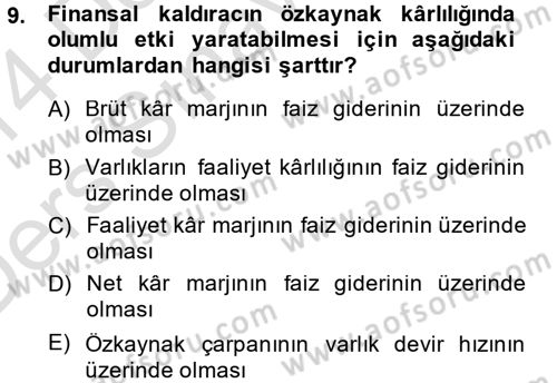 Mali Analiz Dersi 2013 - 2014 Yılı Tek Ders Sınav Soruları 9. Soru