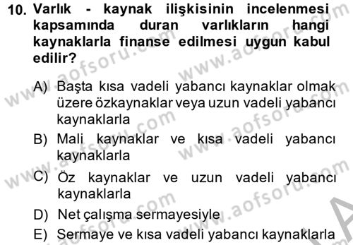 Mali Analiz Dersi 2014 - 2015 Yılı (Vize) Ara Sınav Soruları 10. Soru