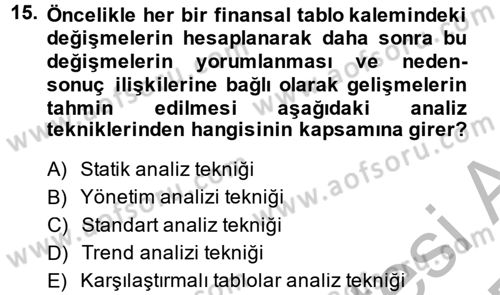 Mali Analiz Dersi 2014 - 2015 Yılı (Vize) Ara Sınav Soruları 15. Soru