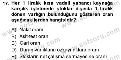 Mali Analiz Dersi 2014 - 2015 Yılı (Vize) Ara Sınav Soruları 17. Soru
