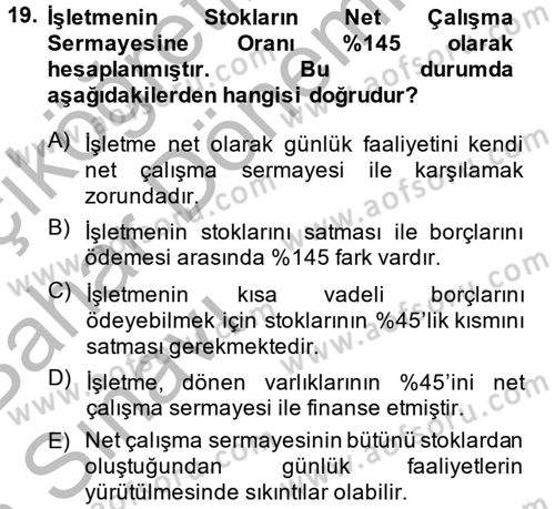 Mali Analiz Dersi 2014 - 2015 Yılı (Vize) Ara Sınav Soruları 19. Soru