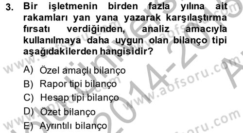 Mali Analiz Dersi 2014 - 2015 Yılı (Vize) Ara Sınav Soruları 3. Soru