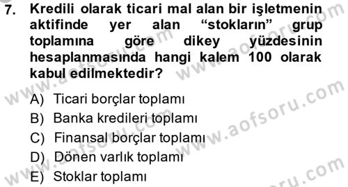Mali Analiz Dersi 2014 - 2015 Yılı (Vize) Ara Sınav Soruları 7. Soru