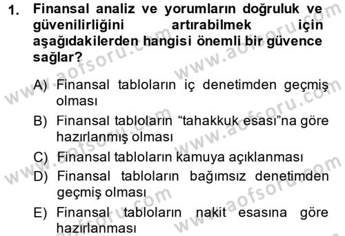 Mali Analiz Dersi 2014 - 2015 Yılı (Final) Dönem Sonu Sınav Soruları 1. Soru