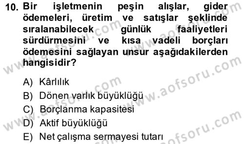 Mali Analiz Dersi 2014 - 2015 Yılı (Final) Dönem Sonu Sınav Soruları 10. Soru