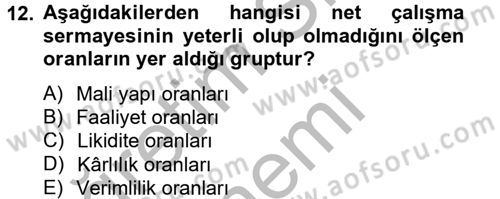 Mali Analiz Dersi 2014 - 2015 Yılı (Final) Dönem Sonu Sınav Soruları 12. Soru