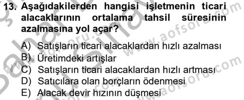 Mali Analiz Dersi 2014 - 2015 Yılı (Final) Dönem Sonu Sınav Soruları 13. Soru