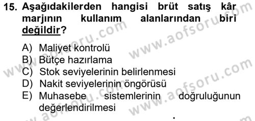 Mali Analiz Dersi 2014 - 2015 Yılı (Final) Dönem Sonu Sınav Soruları 15. Soru