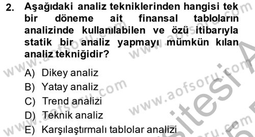 Mali Analiz Dersi 2014 - 2015 Yılı (Final) Dönem Sonu Sınav Soruları 2. Soru