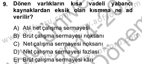 Mali Analiz Dersi 2014 - 2015 Yılı (Final) Dönem Sonu Sınav Soruları 9. Soru