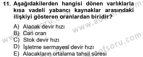 Mali Analiz Dersi 2014 - 2015 Yılı Tek Ders Sınav Soruları 11. Soru