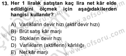 Mali Analiz Dersi 2014 - 2015 Yılı Tek Ders Sınav Soruları 13. Soru