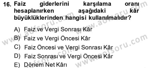 Mali Analiz Dersi 2014 - 2015 Yılı Tek Ders Sınav Soruları 16. Soru