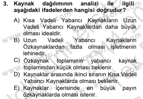 Mali Analiz Dersi 2014 - 2015 Yılı Tek Ders Sınav Soruları 3. Soru