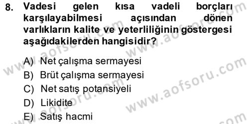 Mali Analiz Dersi 2014 - 2015 Yılı Tek Ders Sınav Soruları 8. Soru