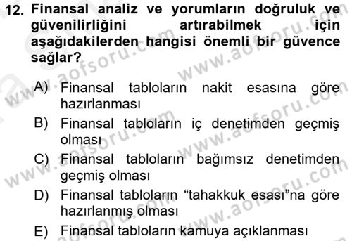 Mali Analiz Dersi 2015 - 2016 Yılı (Vize) Ara Sınav Soruları 12. Soru