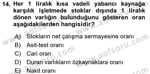 Mali Analiz Dersi 2015 - 2016 Yılı (Vize) Ara Sınav Soruları 14. Soru