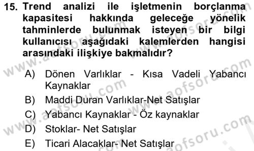 Mali Analiz Dersi 2015 - 2016 Yılı (Vize) Ara Sınav Soruları 15. Soru