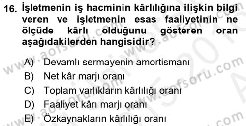Mali Analiz Dersi 2015 - 2016 Yılı (Vize) Ara Sınav Soruları 16. Soru