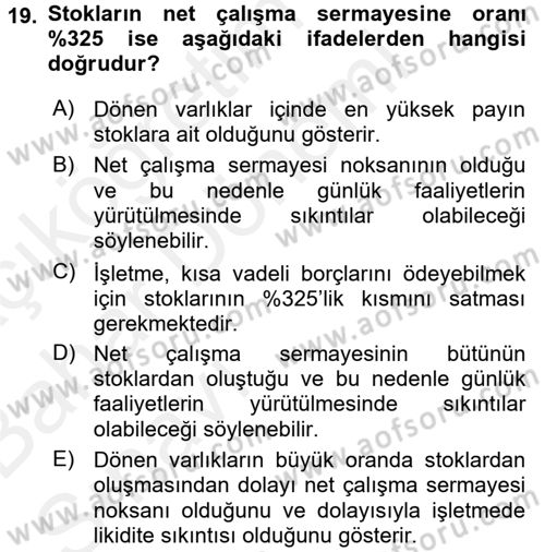 Mali Analiz Dersi 2015 - 2016 Yılı (Vize) Ara Sınav Soruları 19. Soru