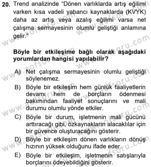 Mali Analiz Dersi 2015 - 2016 Yılı (Vize) Ara Sınav Soruları 20. Soru