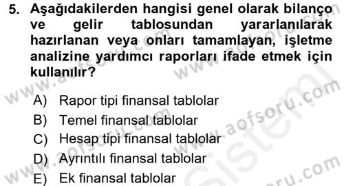 Mali Analiz Dersi 2015 - 2016 Yılı (Vize) Ara Sınav Soruları 5. Soru