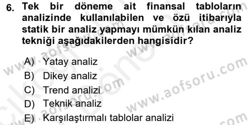 Mali Analiz Dersi 2015 - 2016 Yılı (Vize) Ara Sınav Soruları 6. Soru