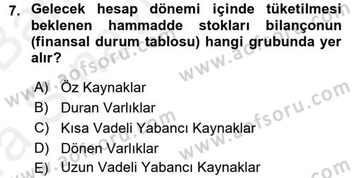 Mali Analiz Dersi 2015 - 2016 Yılı (Vize) Ara Sınav Soruları 7. Soru