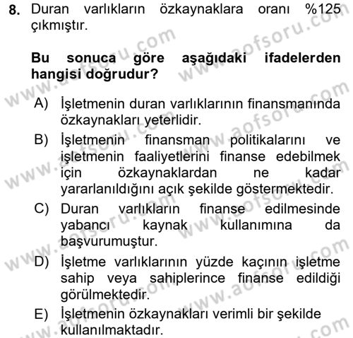 Mali Analiz Dersi 2015 - 2016 Yılı (Vize) Ara Sınav Soruları 8. Soru