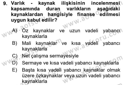 Mali Analiz Dersi 2015 - 2016 Yılı (Vize) Ara Sınav Soruları 9. Soru