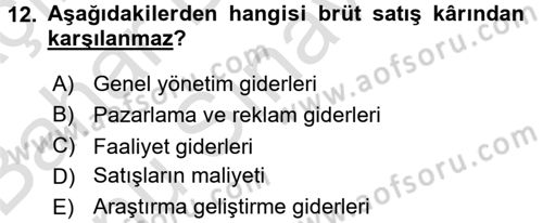 Mali Analiz Dersi 2015 - 2016 Yılı (Final) Dönem Sonu Sınav Soruları 12. Soru