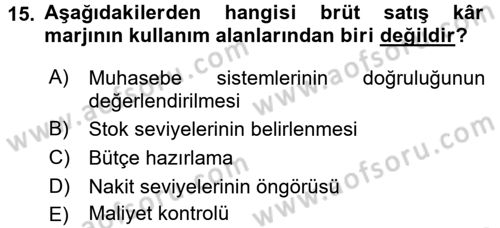Mali Analiz Dersi 2015 - 2016 Yılı (Final) Dönem Sonu Sınav Soruları 15. Soru