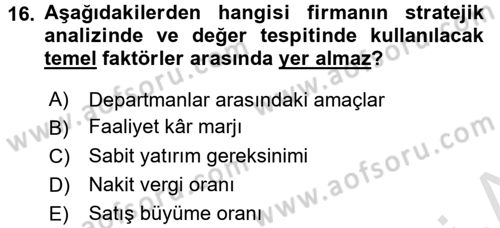 Mali Analiz Dersi 2015 - 2016 Yılı (Final) Dönem Sonu Sınav Soruları 16. Soru