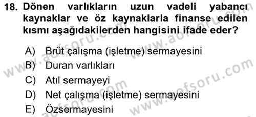 Mali Analiz Dersi 2015 - 2016 Yılı (Final) Dönem Sonu Sınav Soruları 18. Soru